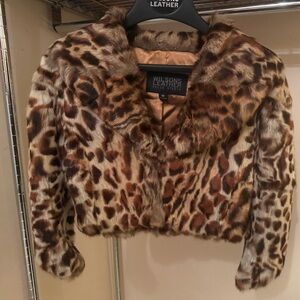 Wilsons Leather Leopard Print Rabbit Fur Bolero Jacket
